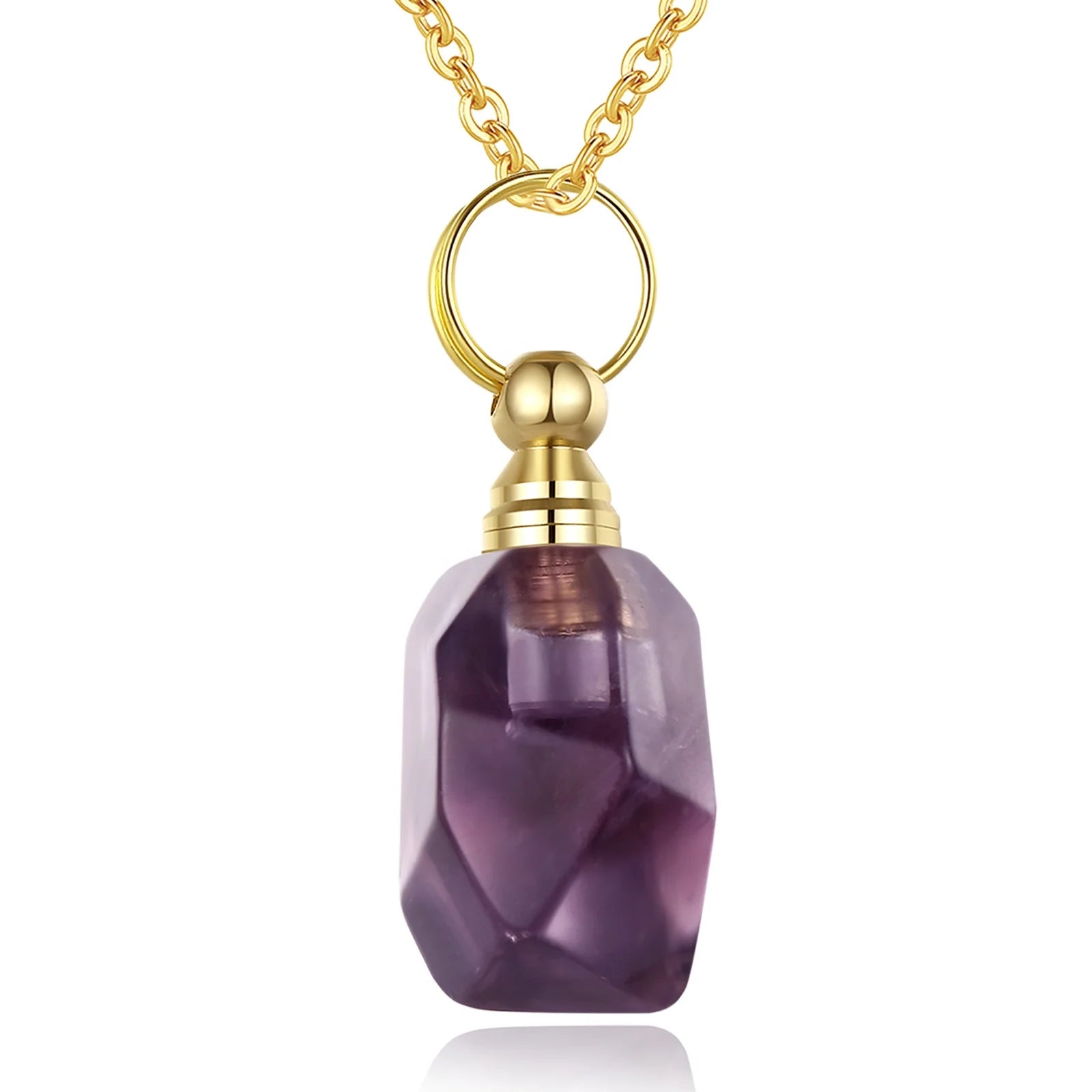 Natural Purple Quartz Crystal Healing Stones Amethyst Essential Oil Perfume Diffuser Aromatherapy Jewelry Pendant Necklace