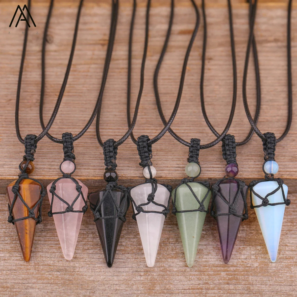 Crystal Pendulum Necklace with Amethyst Tiger Eye Agate Stone Point Pendant Healing Jewelry for Yoga Party or Wedding Gift