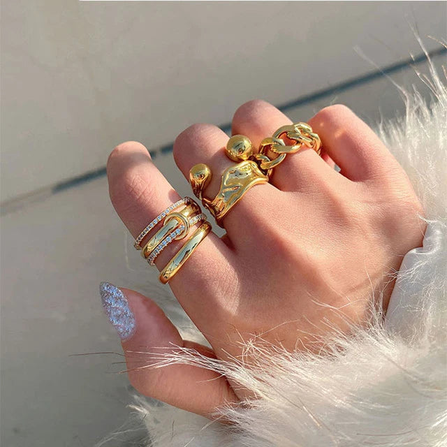 New Crystal Irregular Geometric Ring Multi-layer Circle Adjustable Rings for Women