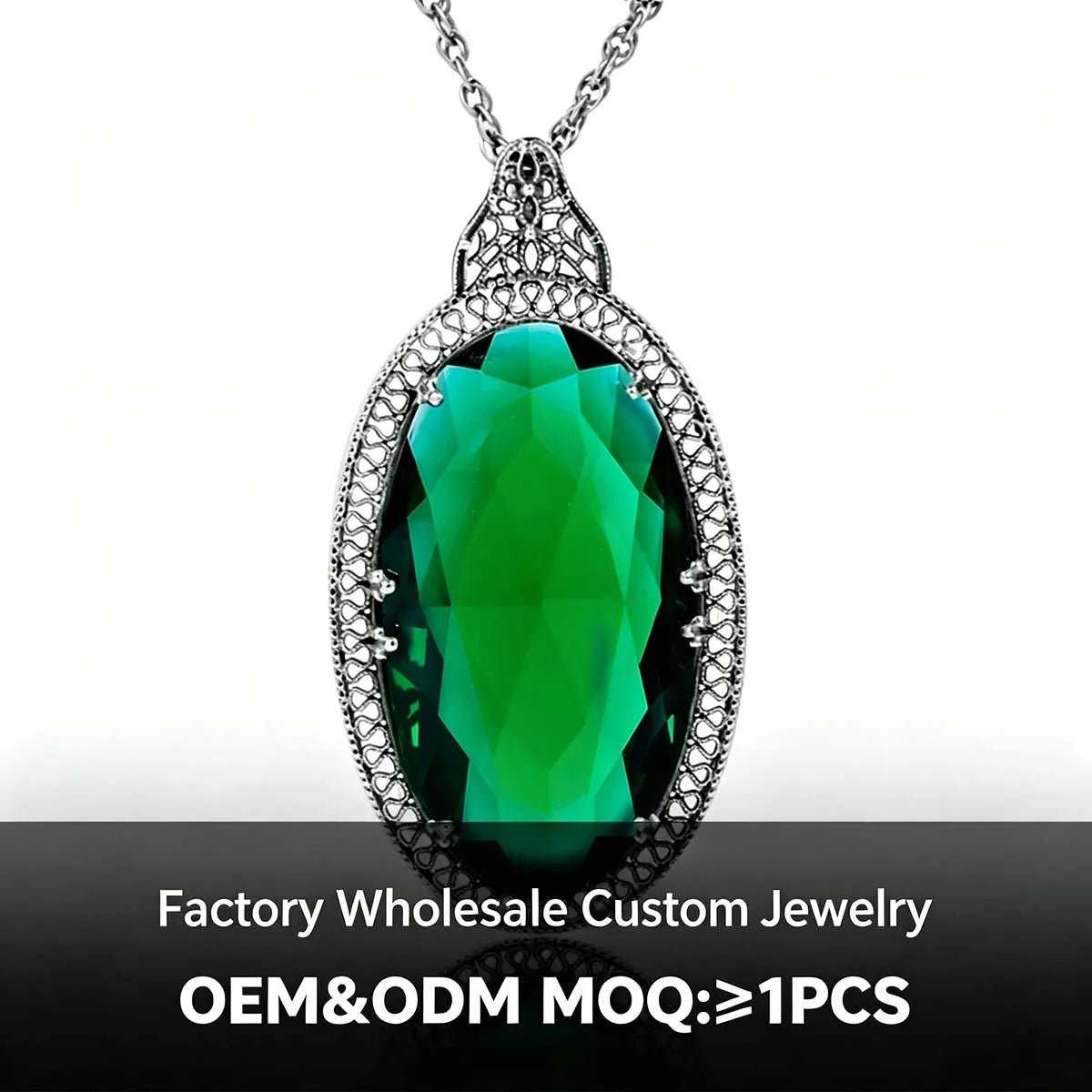Vintage Big Emerald Gemstone Pendant Necklace 925 Sterling Silver Women's Favorite Jewelry Pendants Custom Wholesale