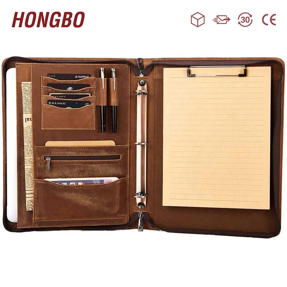 Vintage Brown Portfolio Binder Professional Padfolio Organizer with 3 Ring Business Portfolio Folder with Clipboard