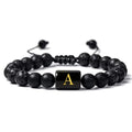 Black lava Rock Gemstone Bead Initial Letter Alphabet Charm Bracelet Handmade Adjustable Bracelet China Supplier Manufacturer