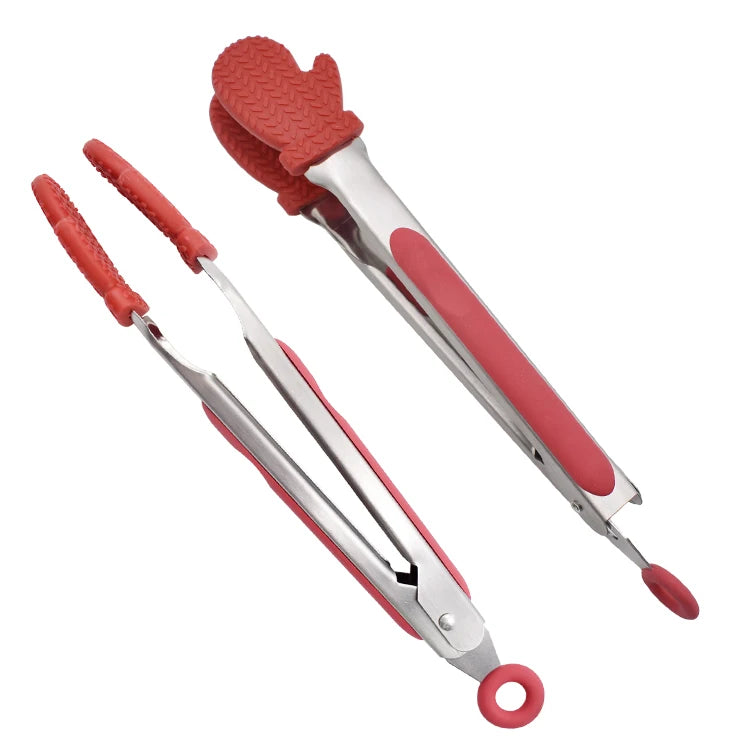 Food Grade Silicone Glove Food Tong with Stainless Steel Handle Serving Tongs for Kitchen Bread Tong Salad Clip BBQ Steak Tong