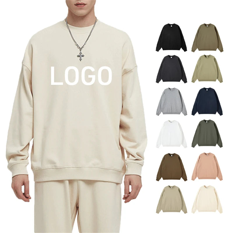 400GSM Men's 100% Cotton Blank French Terry Luxury Quality Heavyweight Oversized Custom Print Logo Men's Pullover Sweatshirts
