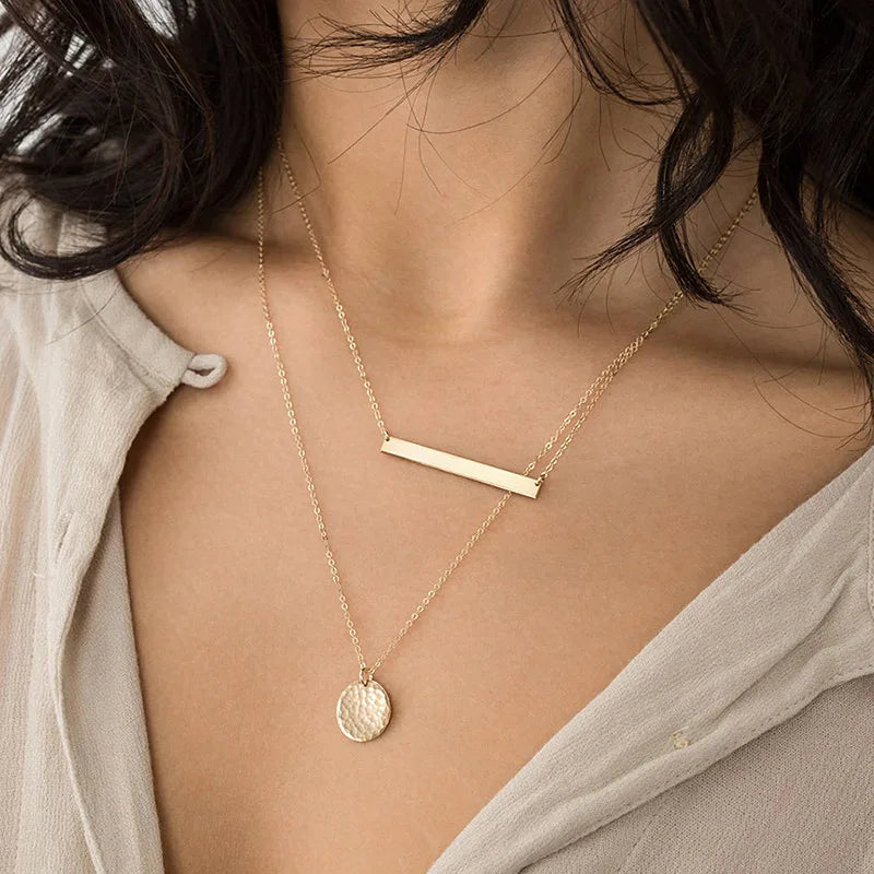 EManco Stainless Steel Necklace Fashion Geometric Pendant Necklace Stack Wear Personality Collarbone Chain
