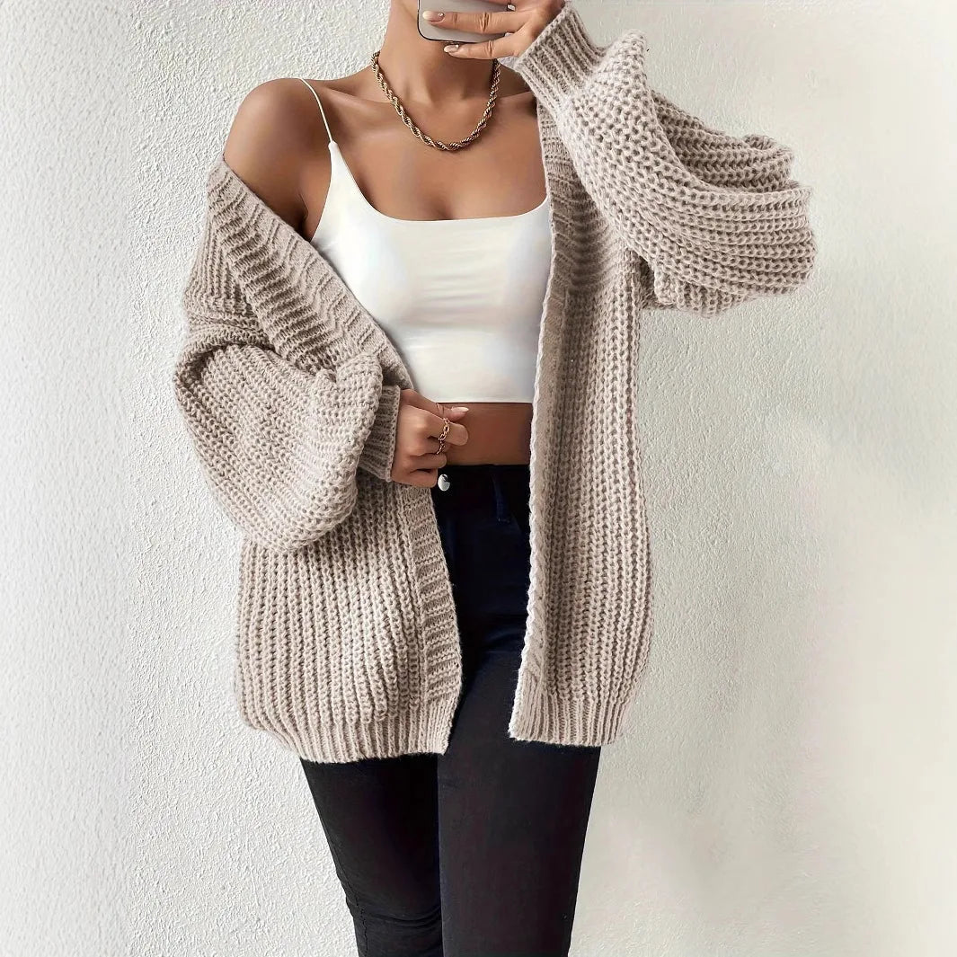 Autumn Winter Women Open Front Long Sleeve Chunky Knitted Cardigan Sweaters Fashion Loose Outwear Sweater