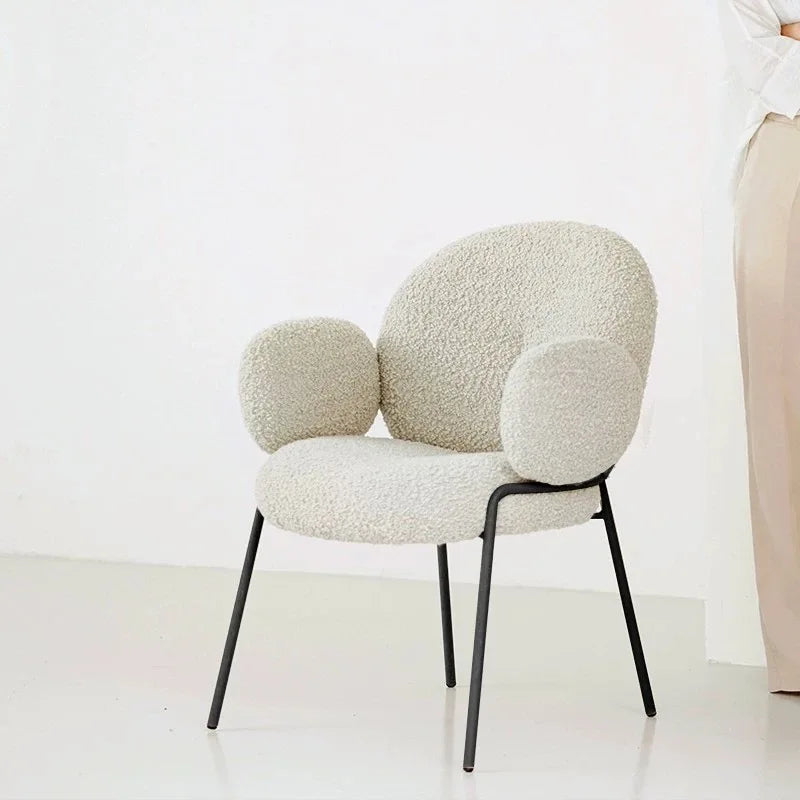 Modern Luxury Nordic Dining Room Furniture Ergonomic Leather Dining Chairs with Teddy Fabric Backrest Luxury Boucle Design