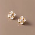 Dainty Flower Shape 18K Gold Plated 925 Sterling Silver Imitation Pearl Stud Earrings Women Fine Jewelry