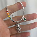 France Copper Alloy Necklace Bracelet Jewelry Trend Simple String Candy Beads Design Bear Zircon Pendant Party Jewelry