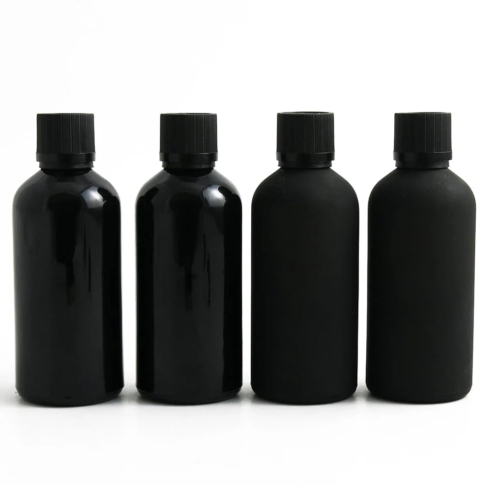 RTS Round 100mL Black Matte Frosted Glass Essential Oil Cosmetic Bottles Screen Printed Screw Cap Tamper Proof Serum Packaging