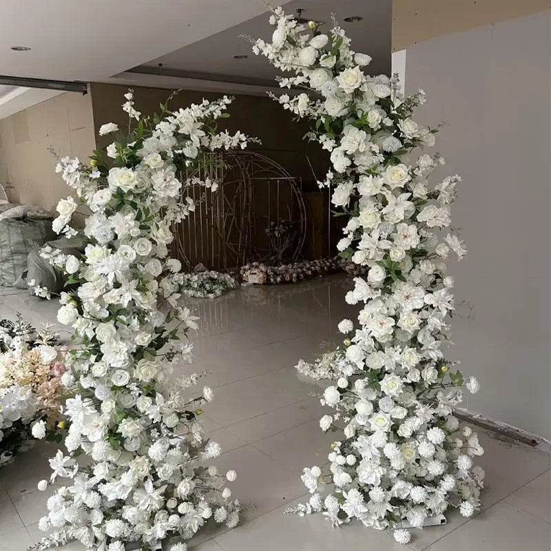 Artificial Silk Decorative Flower Supplies Horn Arch Frame Floral Garden Backdrop for Wedding Entrance Stage Decor