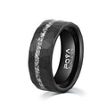 Poya Men Wedding Jewelry 8mm Black Faceted Hammered Meteorite Shaving Tungsten Rings