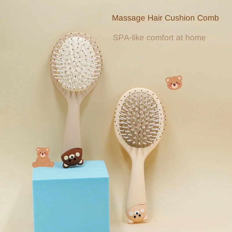 New Popular Cartoon Bear Students Ins Style Home Cute Milk Curry Color Smooth Hair Air Bag Massage Comb