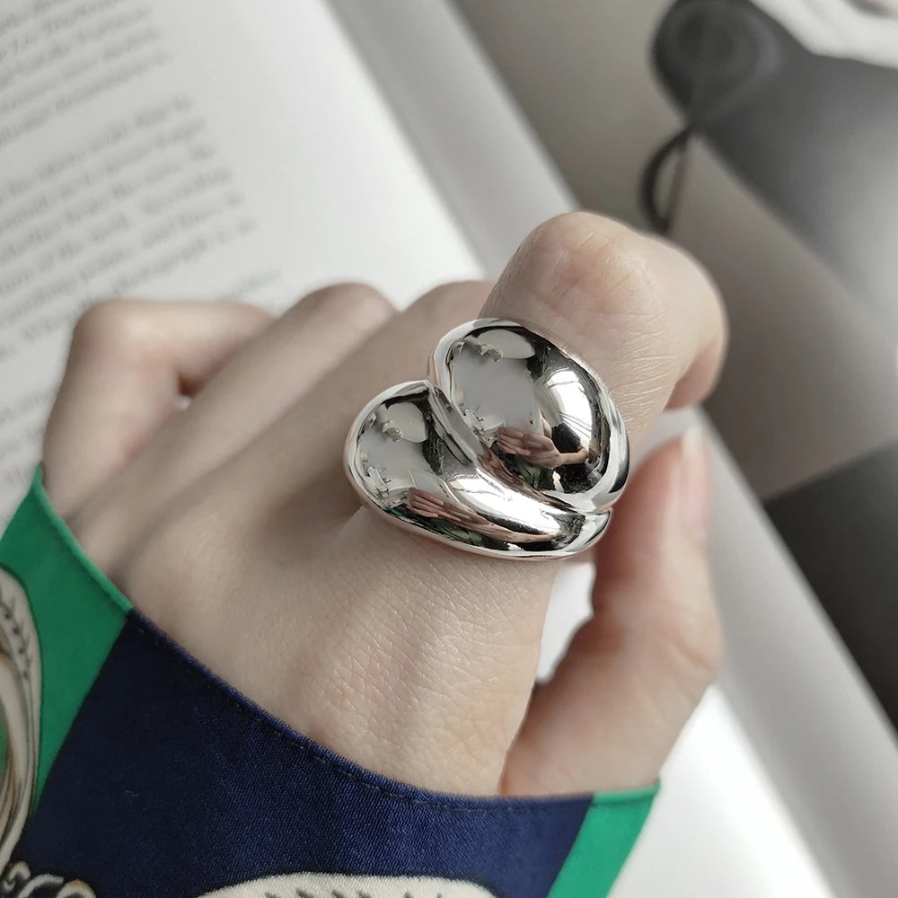 VIANRLA Good Polishing Rhodium Chunky Ring 925 Sterling Silver Open Adjustable Statement Ring