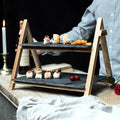 Wholesale Modern Decorative 2 Tier Slate Plates with Wood Stand