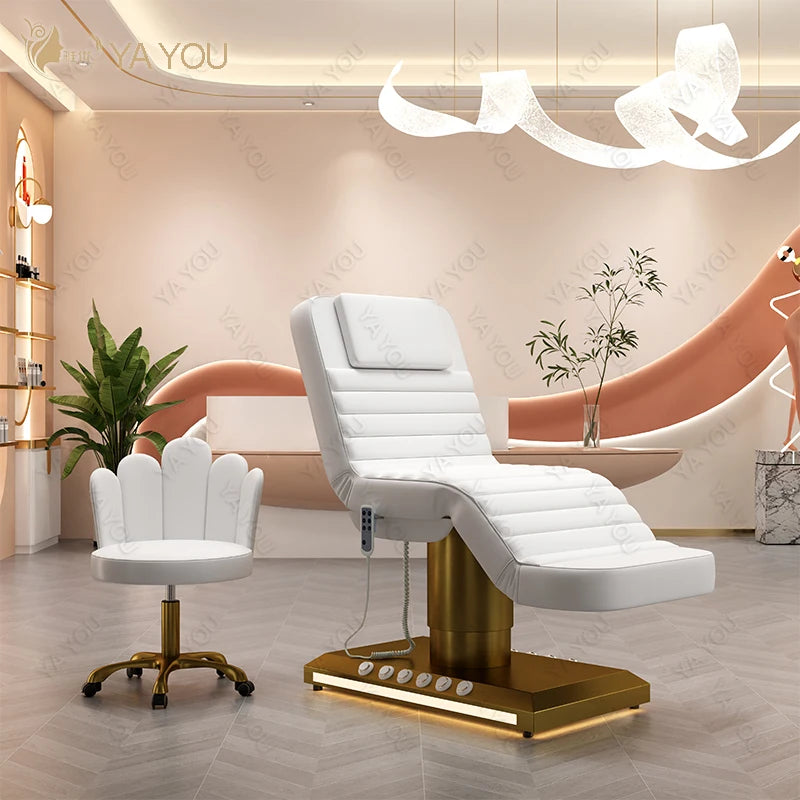 Luxury White Gold-Plated Foot Control Base 3 Motor Electric Facial Beauty Massage Bed