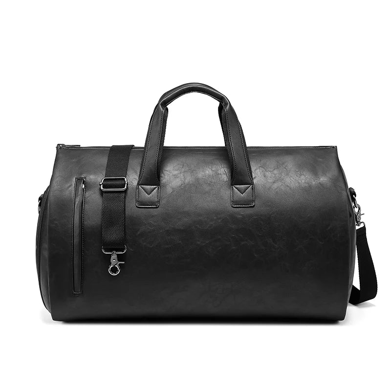 Factory Wholesale Black PU Leather Luggage Travel Bag Business Suit Bag Duffel Travelling Bag for Men