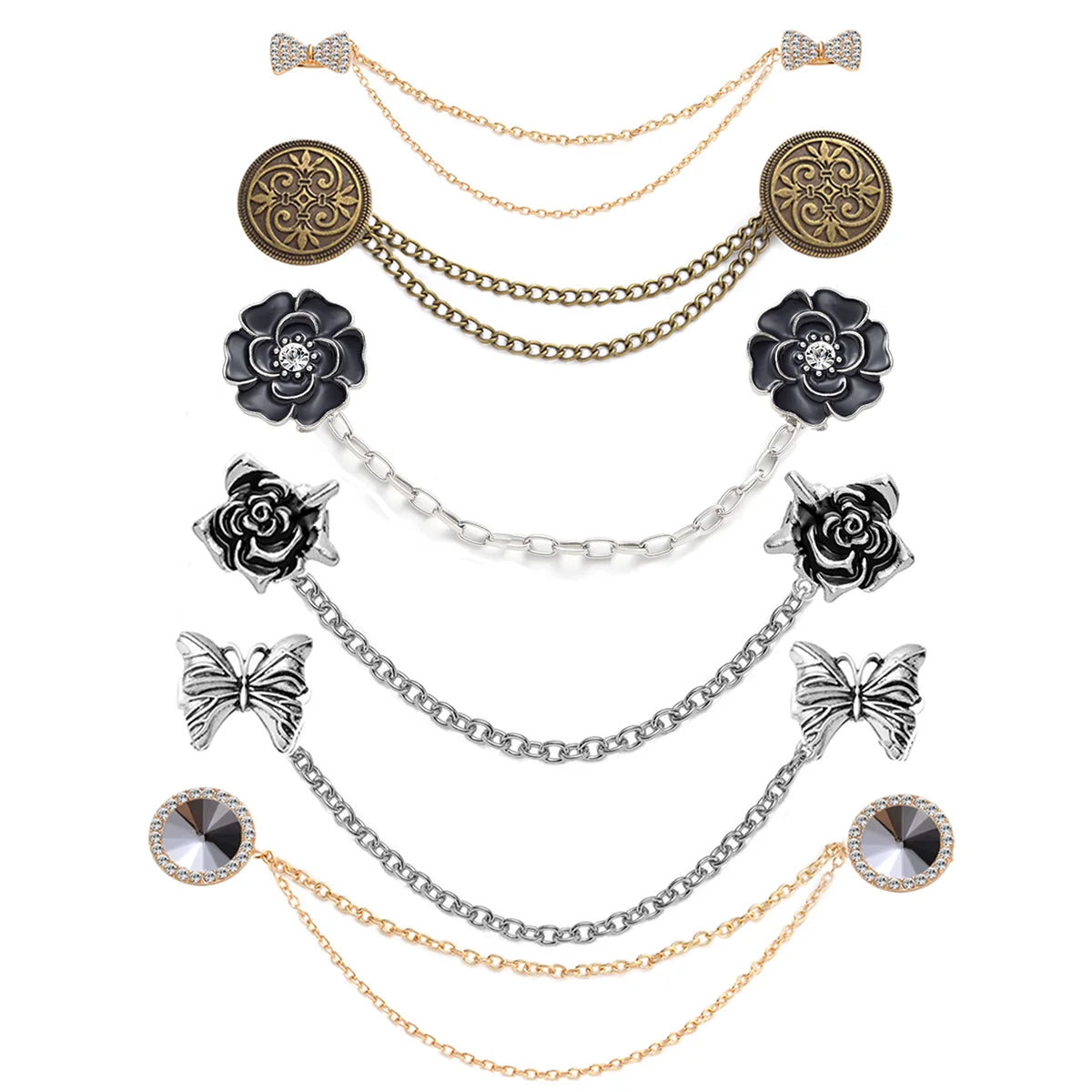 Rose Sweater Shawl Clips Cardigan Dresses Clip Flowers Collar Clip With Chain for Women Girls