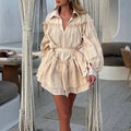 French Retro Sweet Style 2024 Summer New Style Lapel Fungus Lantern Long Sleeve Strappy Short Dress for Women