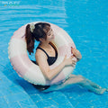 SeeMore Selection #90 Large Retro Striped Swim Ring for Adults Children Summer Pool Party Beach Inflatable Ring with Handles