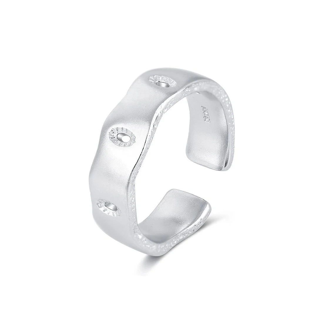 Fashion Jewelry Dainty Trendy Adjustable Finger 925 Sterling Silver Ring Irregular Texture Oval Crater Ring