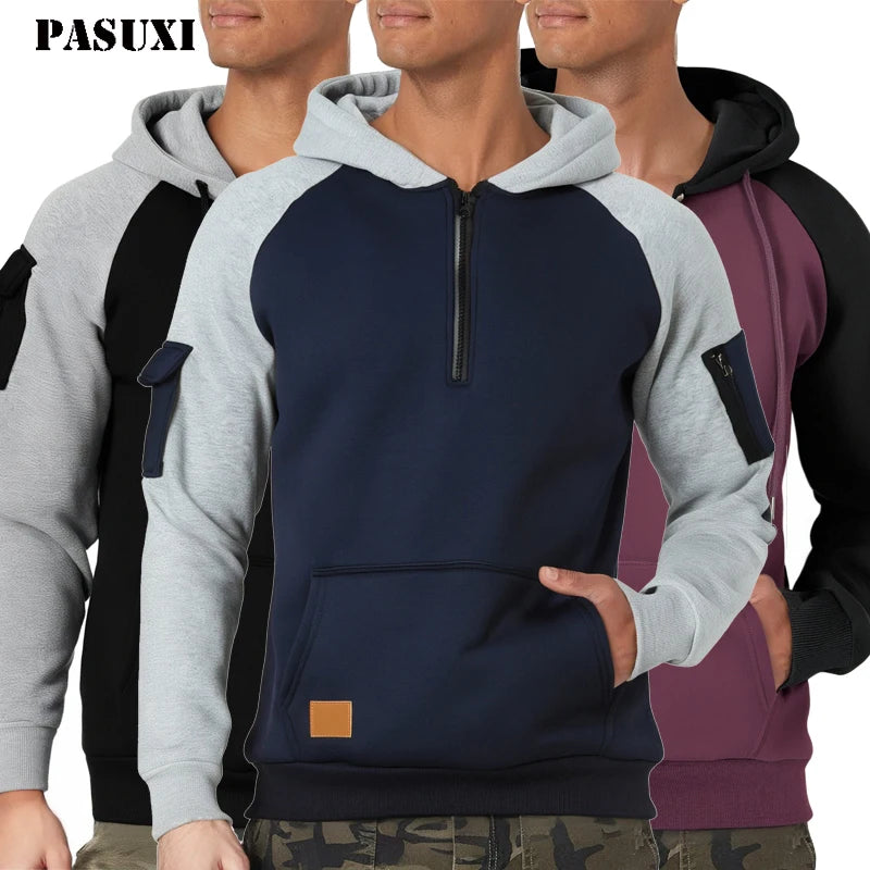 PASUXI Outdoor Autumn Winter Sports Hip Hop Muscle Bodybuilding Sweater Mens Sweatshirt Fitness Trend Hooded Jacket