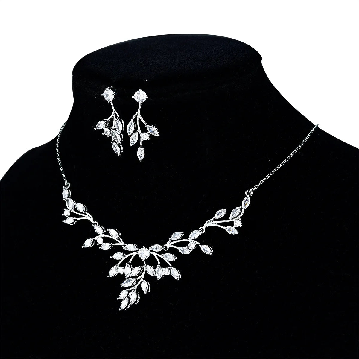 Fashion Women Bridal Jewelry Set Trendy Leaf Design Marquise Zircon Wedding Dress Accessories Sets