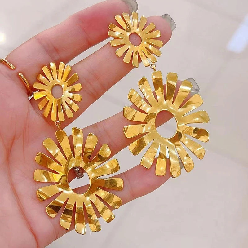 Fashion 18K Gold Plated Stainless Steel Dangle Earrings Waterproof Irregular Unique Chunky Design Jewelry for Women's Wedding