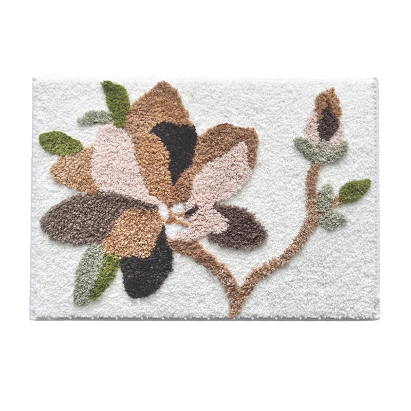 Flower Tufted Non-slip Bathroom Mat Soft Floor Mat with Strong Water Absorption