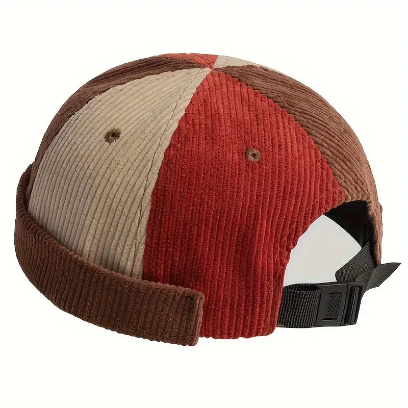 Rolled Cuff Plaid Digital Printing Corduroy Brimless Adjustable Skull Cap Unisex High Quality Harbor Hat Sailor Beanie