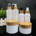 Bamboo Cosmetic Packaging 50ml 100ml 120ml 150ml 200ml 250ml 500ml  pp Plastic White Jar and Bottle Set with Bamboo Lid