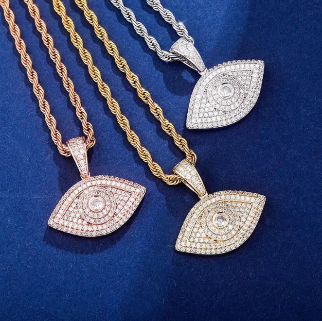 Drop Shipping Women Jewelry Free Shipping Hip Hop Chain Attitude Evil Eyes Shape Pendant Necklace for Men Iced Out Necklace