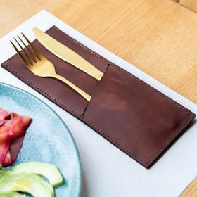Wholesale Luxury Cutlery Pouch Genuine Leather Restaurant Organizer for Spoon Fork Knife-for Cafe Bar Dining