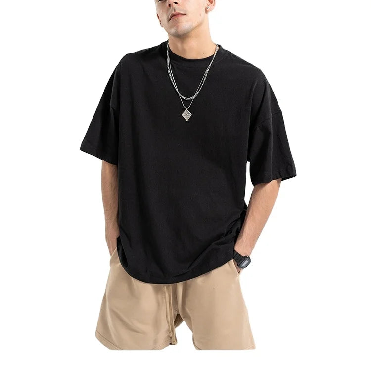 Premium Streetwear Blank Oversized Curved Hem Mens Tshirts Stylish Plain Cotton T-shirts