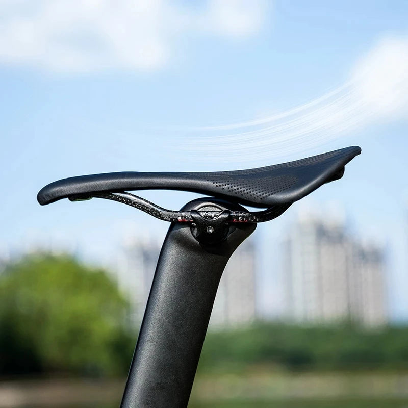 ROCKBROS Men's Simple Carbon Fiber Bike Saddle Seat Ultralight Breathable Hollow Design for MTB & Road Bicycles Black Color