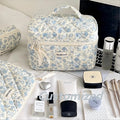 Wholesale Custom Floral Quilted Travel Pouch Fashionable Puffy for Toiletry Makeup Bag with Zipper Closure