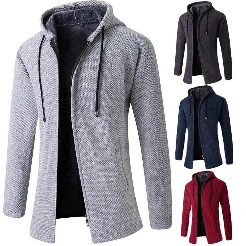 Fashion Knitted Sweater Men Fabric Long Coat Hoody Wear Casual Cardigan Slim Men Zipper Jacket