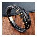 Hotsale Stainless Steel Black Gold Plated Bangle Handmade Multilayer Braided Bracelet Men Leather Magnetic Bracelet Customized
