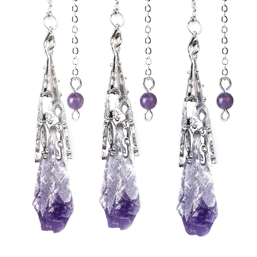 Natural Irregular Amethyst Pendant Pendulum Gemstone Dowsing Divination Tool for Meditation and Love Style Healing