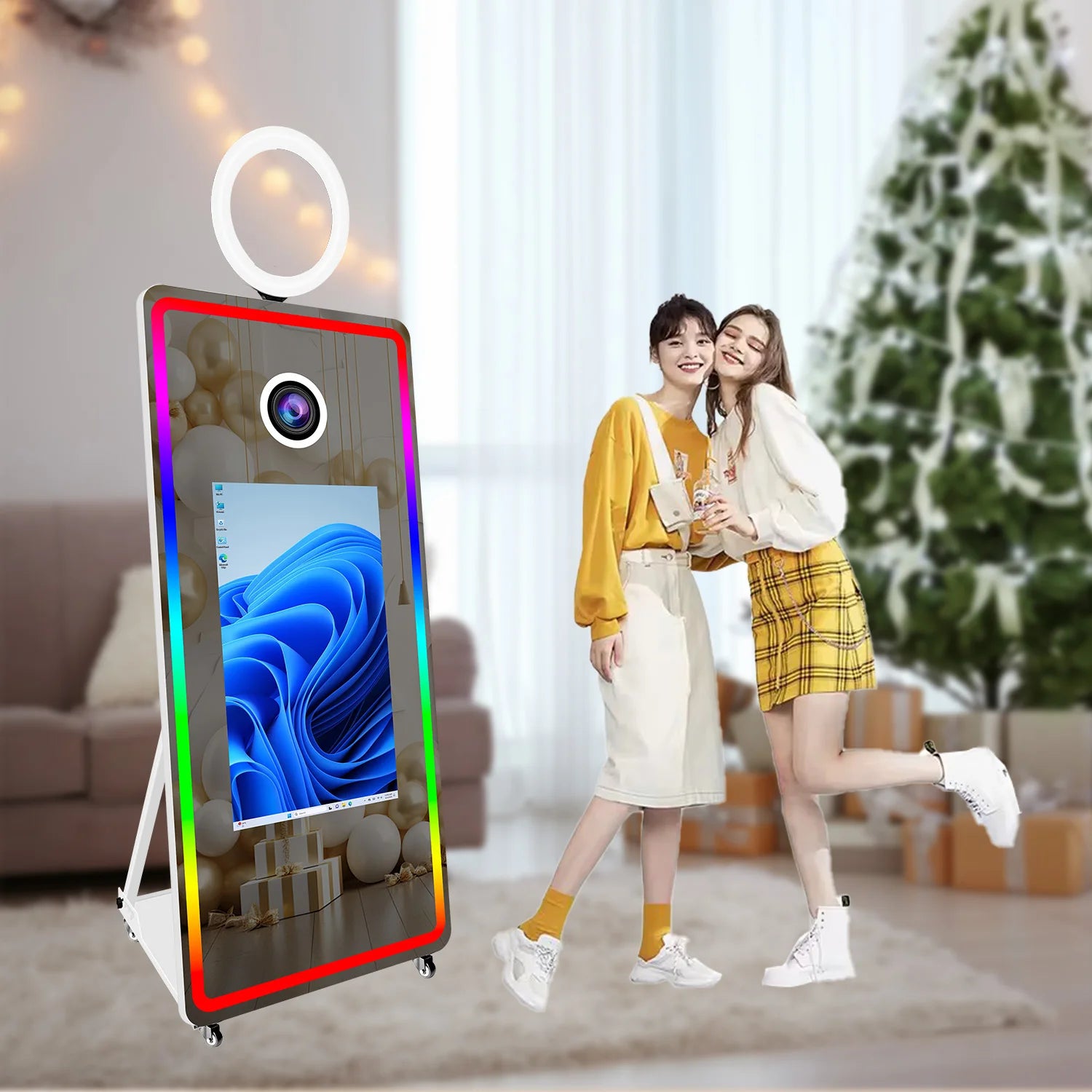 Best Magic Mirror Photo Booth Compatible With Camera and Printer Ring Light Selfie Mirror Photobooth for Party and Event