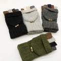 Men and Womens Universal Winter Outdoor Cycling Camping Wool Knit Thick Keep Warm Cold Proof Gloves Half Finger Flip Wool Gloves