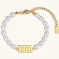 Dingran Trendy Number 11:11 Fresh Water Pearl Beaded Chain Bracelet Bangles Jewelry Women Gold Plated