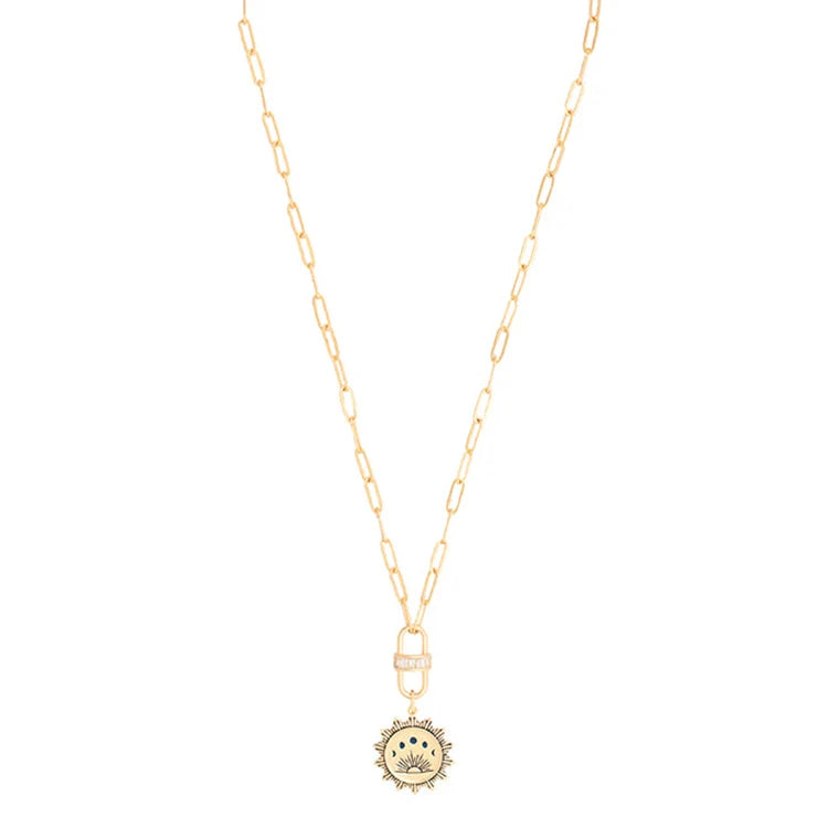 Laodun New Arrivals Fashion Popular Necklace Vintage Pendant Zircon Sun Moon Charm Brass Necklace Vermeil