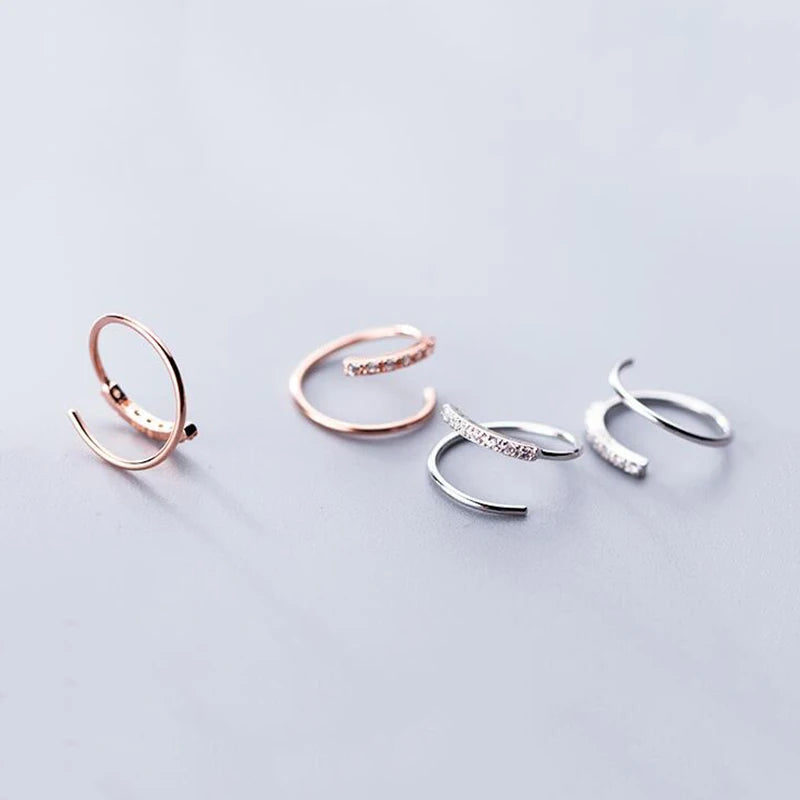 Korean Fashion 925 Sterling Silver Simple Wave Earrings Shiny Zircon Spiral Hoop Jewelry for Wedding or Parties Ladies' Gift
