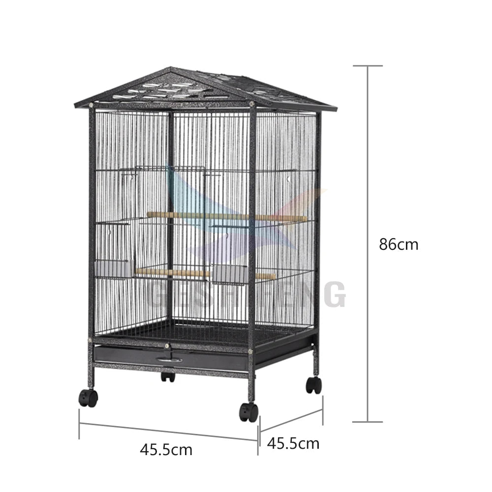 Customized Size Black Metal Wire Large Breeding Bird Parrot Cages With Wheels