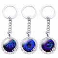 Zodiac Sign Keychains 12 Constellations Key Ring Silvery Flower Rhinestone Key Chain Women Men Couples Jewelry Birthday Gift