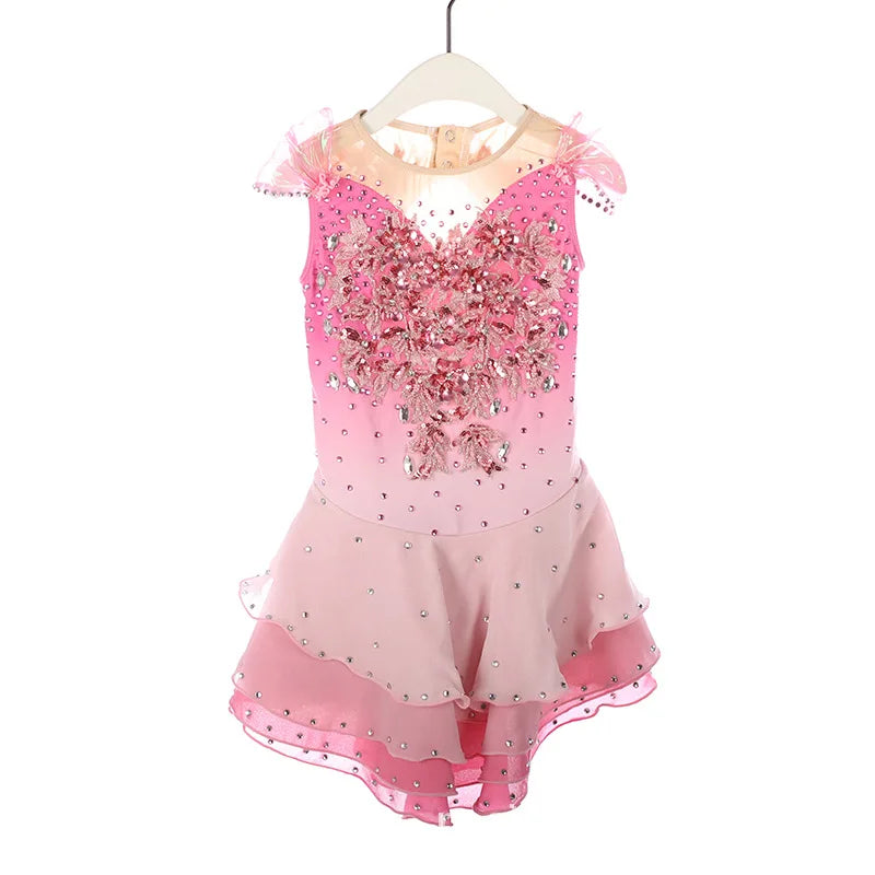 Pink Diamond Skating Dance Dress Figure Competition Rhythmic Gymnastics Leotard Artistic for Women