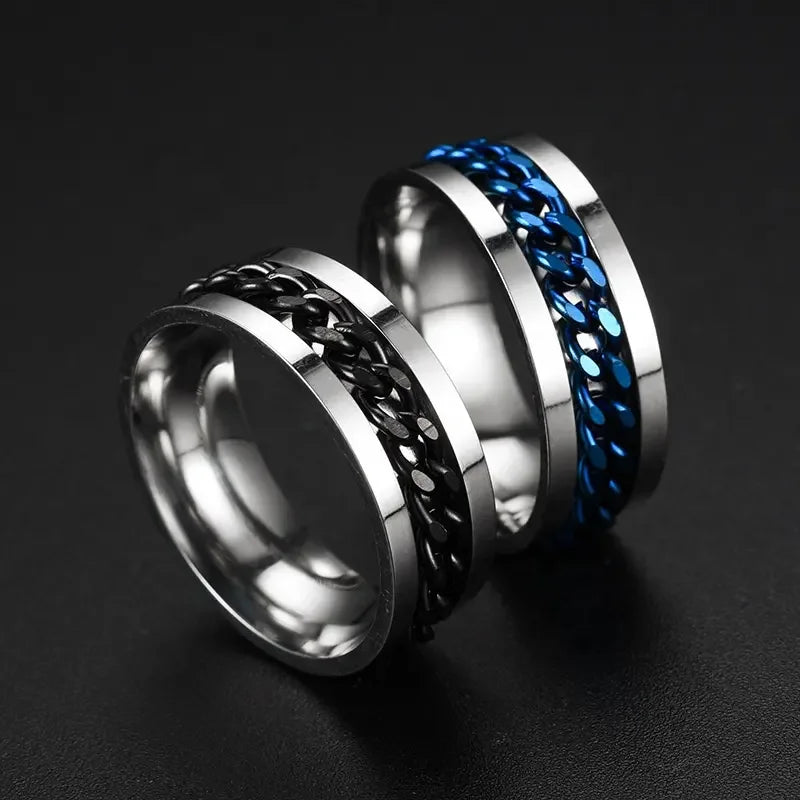 Hip Hop Jewelry Never Fade Polished Beveled Edge Cuban Chain Ring Colorful 316L Stainless Steel Cuban Link Chain Ring