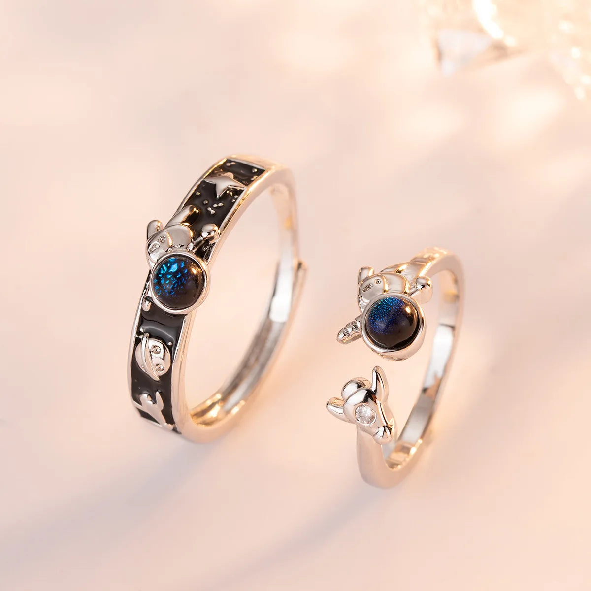 New Trendy Sweet Lover Astronaut Couple Ring Trend Personality Open Ring for Lover Men Women Spaceman Moon Star Moon Finger Ring