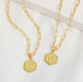 Customized Fashion Personalized Women's 18k Gold Plated Stainless Steel 26 Letter Pendant Necklace Hexagonal Necklace Jewelry